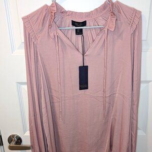 Rachel Roy long sleeve front tie blouse, Size M/Pink/RN 59478/100% polyester